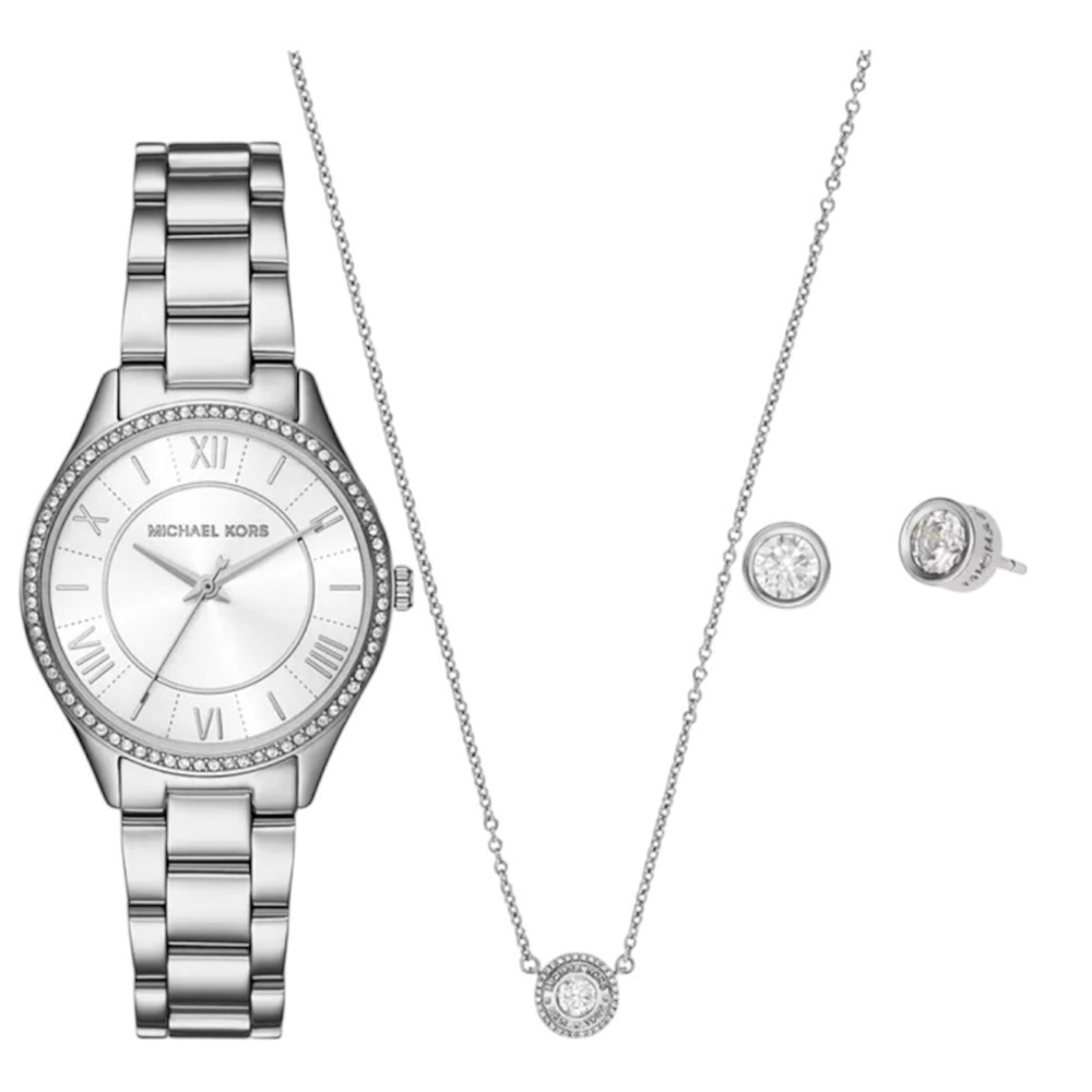 Michael Kors Women's Lauryn Three-Hand Stainless Steel Watch, Earrings and Neckl - Picture 2 of 6